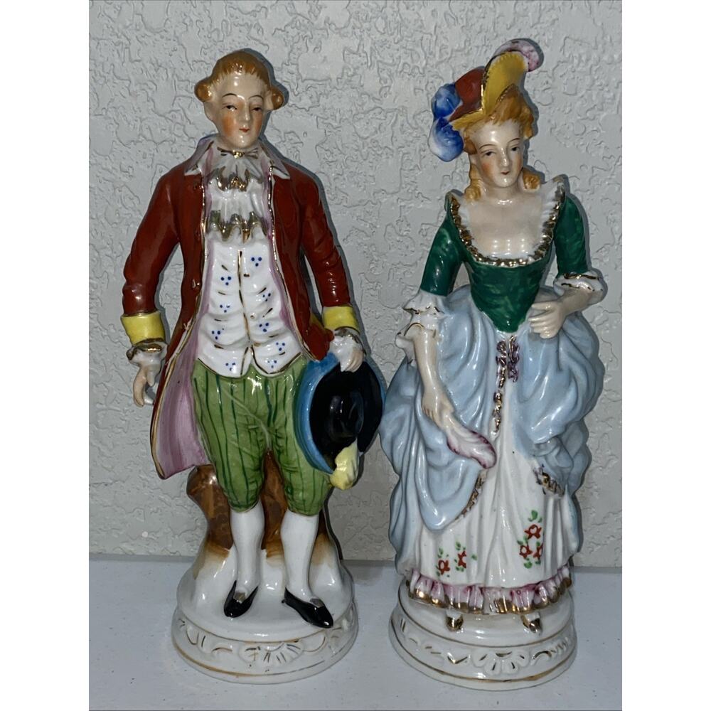 VTG Made In Occupied Japan Colonial Couple Courting Figurine Set Porcelain 10”